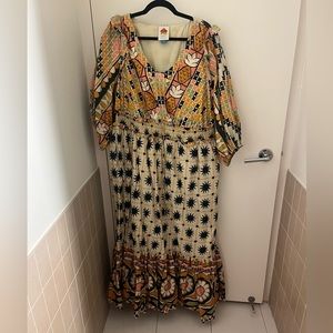 Farm Rio x Anthropologie tropical sunshine v-neck dress